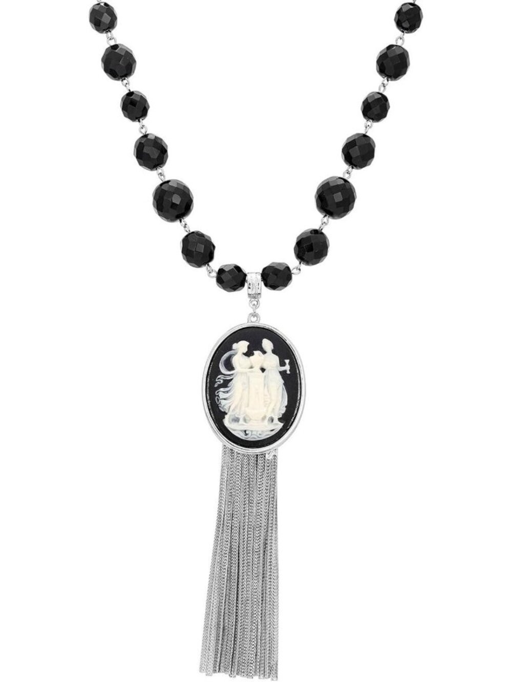 Grecian Cameo Pendant Tassel Necklace for Women - Elegant 28" Water Pitcher